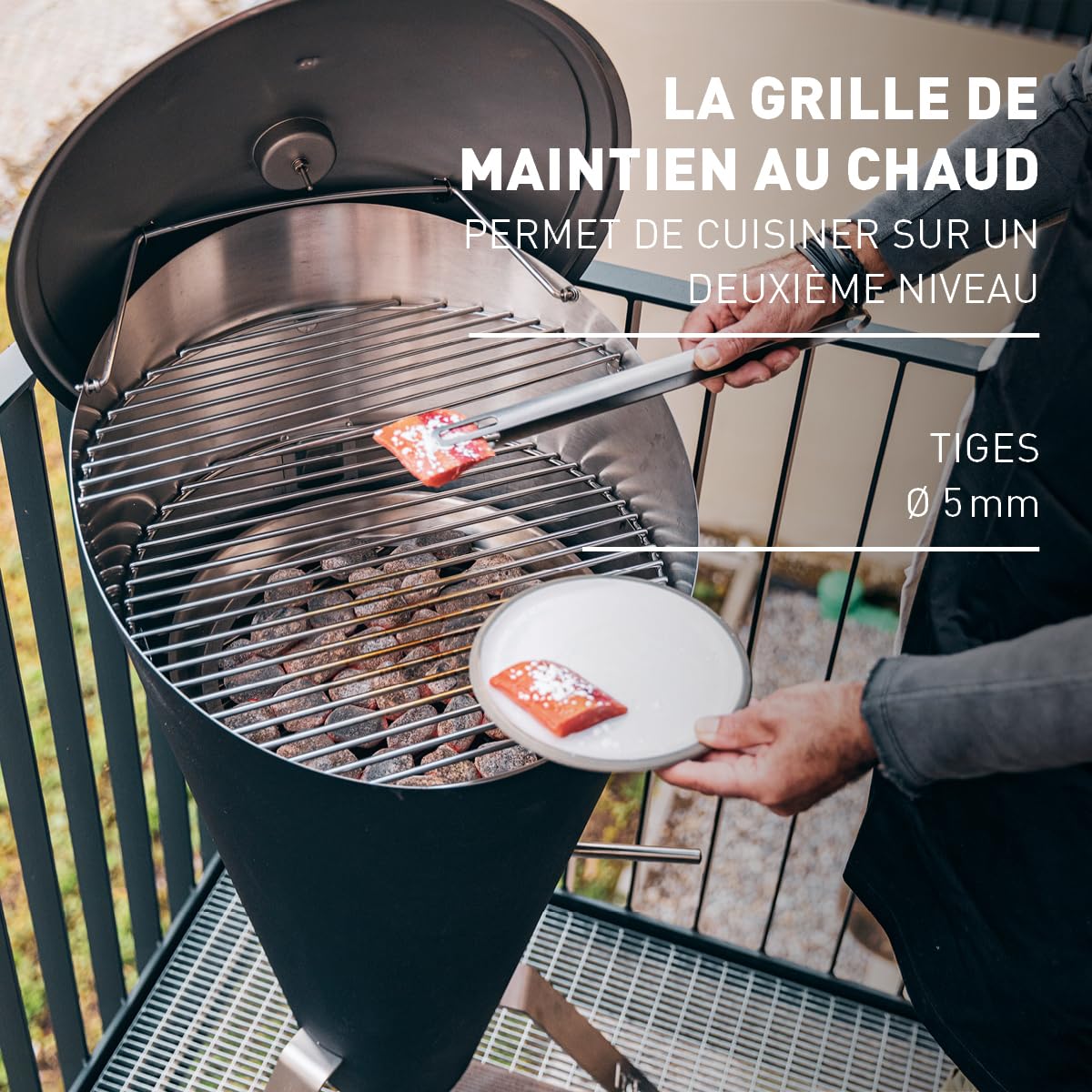 h-fats-cone-barbecue-charbon-et-brasero-inox-noir-avec-couvercle-grille-57-cm image 7