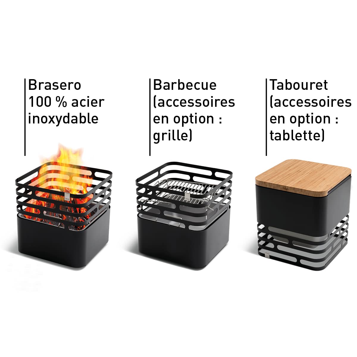 h-fats-cube-brasero-foyer-gril-tabouret-table-acier-inoxydable-noir image 3