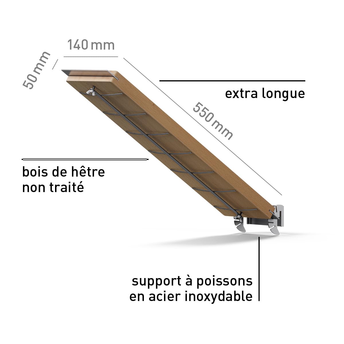 h-fats-planche-saumon-flamm-55-cm-avec-support-inox-r-glable-planche-fumer-en-h- image 2
