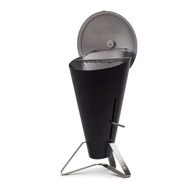 h-fats-cone-barbecue-charbon-et-brasero-inox-noir-avec-couvercle-grille-57-cm image 1