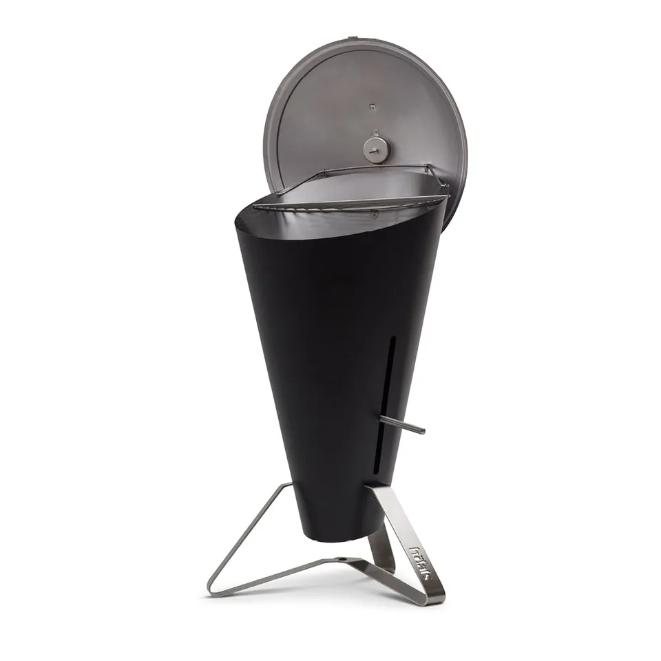 h-fats-cone-barbecue-charbon-et-brasero-inox-noir-avec-couvercle-grille-57-cm image 1