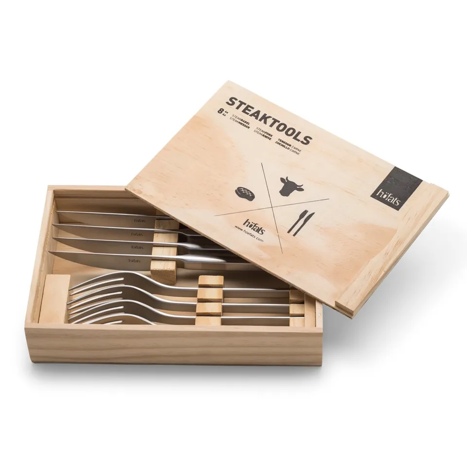 h-fats-couverts-steak-8-pi-ces-4-couteaux-4-fourchettes-inox-avec-bo-te-bois image 1