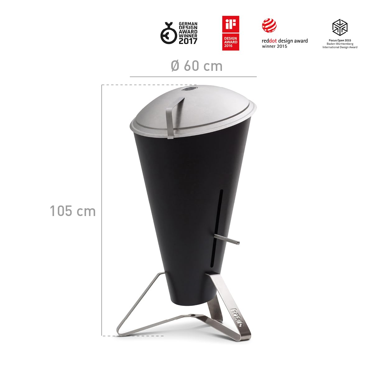 h-fats-cone-barbecue-charbon-et-brasero-inox-noir-avec-couvercle-grille-57-cm image 3
