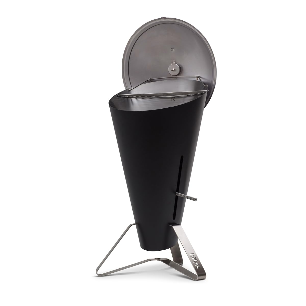 h-fats-cone-barbecue-charbon-et-brasero-inox-noir-avec-couvercle-grille-57-cm image 1
