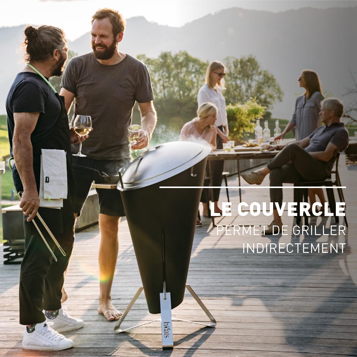 h-fats-cone-barbecue-charbon-et-brasero-inox-noir-avec-couvercle-grille-57-cm image 8